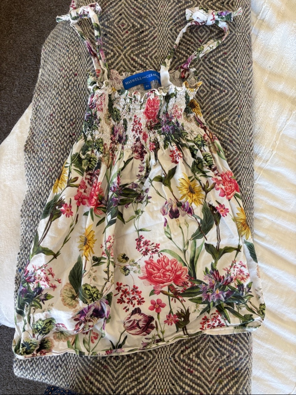 Maxwell & Geraldine Floral Smocked Sundress - White with Multicolor Blooms
